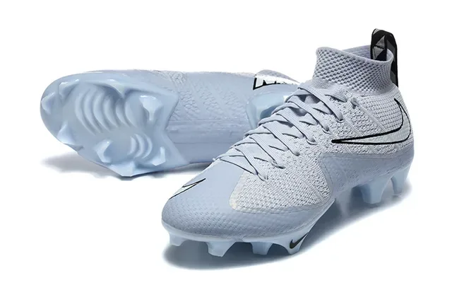 Nike Cinza Azul Flyknit Upper High-Top Sock Collar Firm-Ground Sapatos de Futebol 6