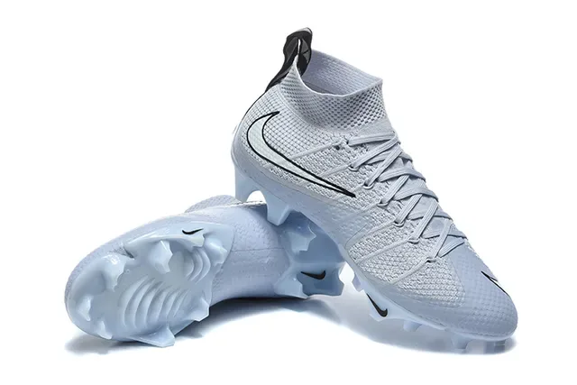 Nike Cinza Azul Flyknit Upper High-Top Sock Collar Firm-Ground Sapatos de Futebol 7