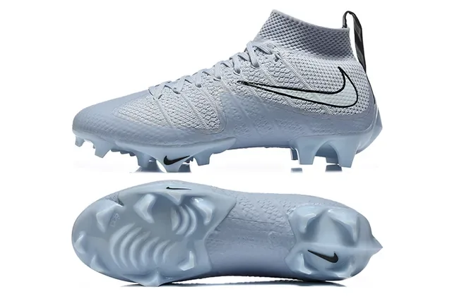 Nike Cinza Azul Flyknit Upper High-Top Sock Collar Firm-Ground Sapatos de Futebol 9