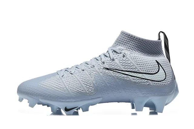 Nike Cinza Azul Flyknit Upper High-Top Sock Collar Firm-Ground Sapatos de Futebol 10