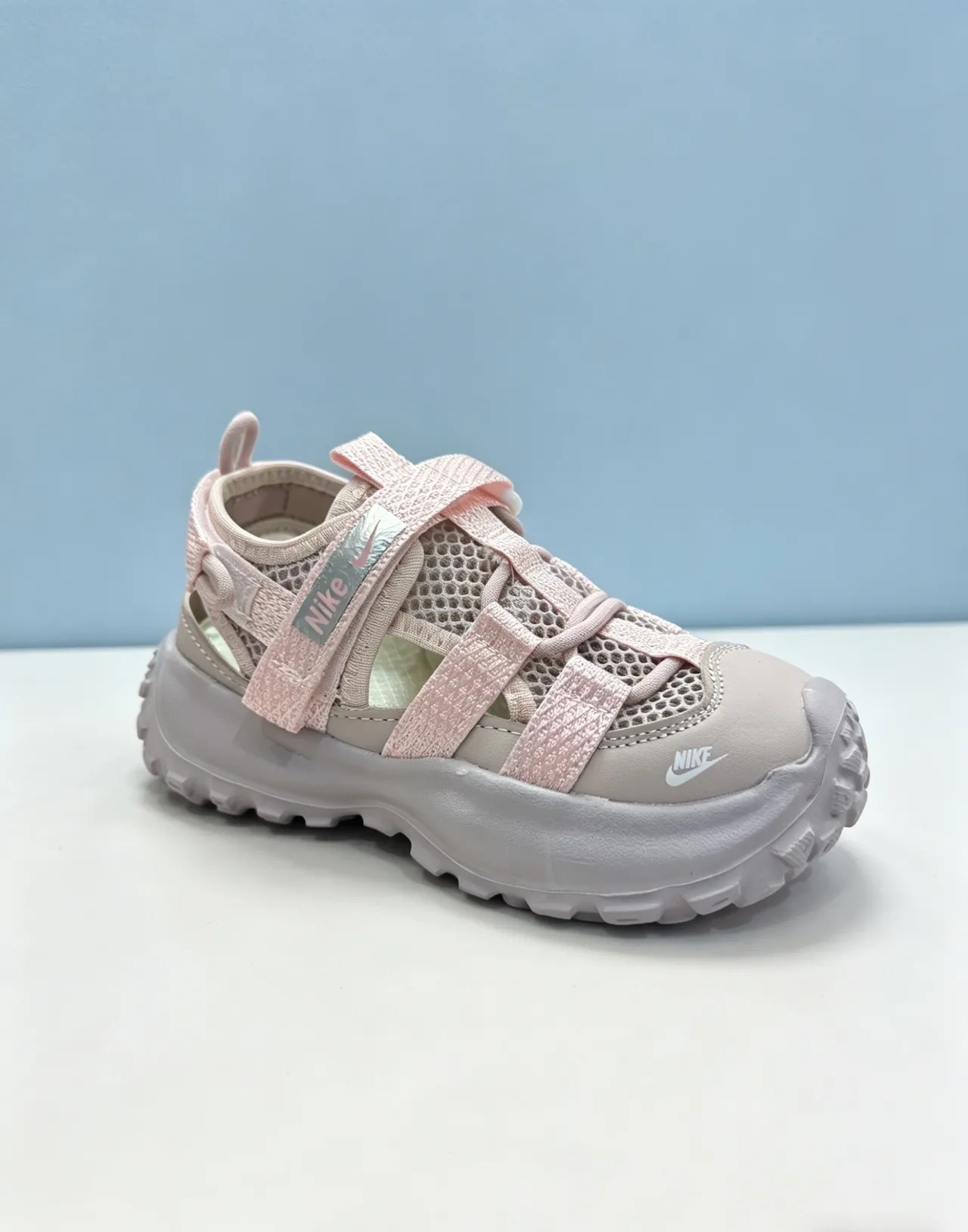 Nike Gray Pink Chunky Platform Sole Multi-Strap Velcro Closure Casual Sandals 3