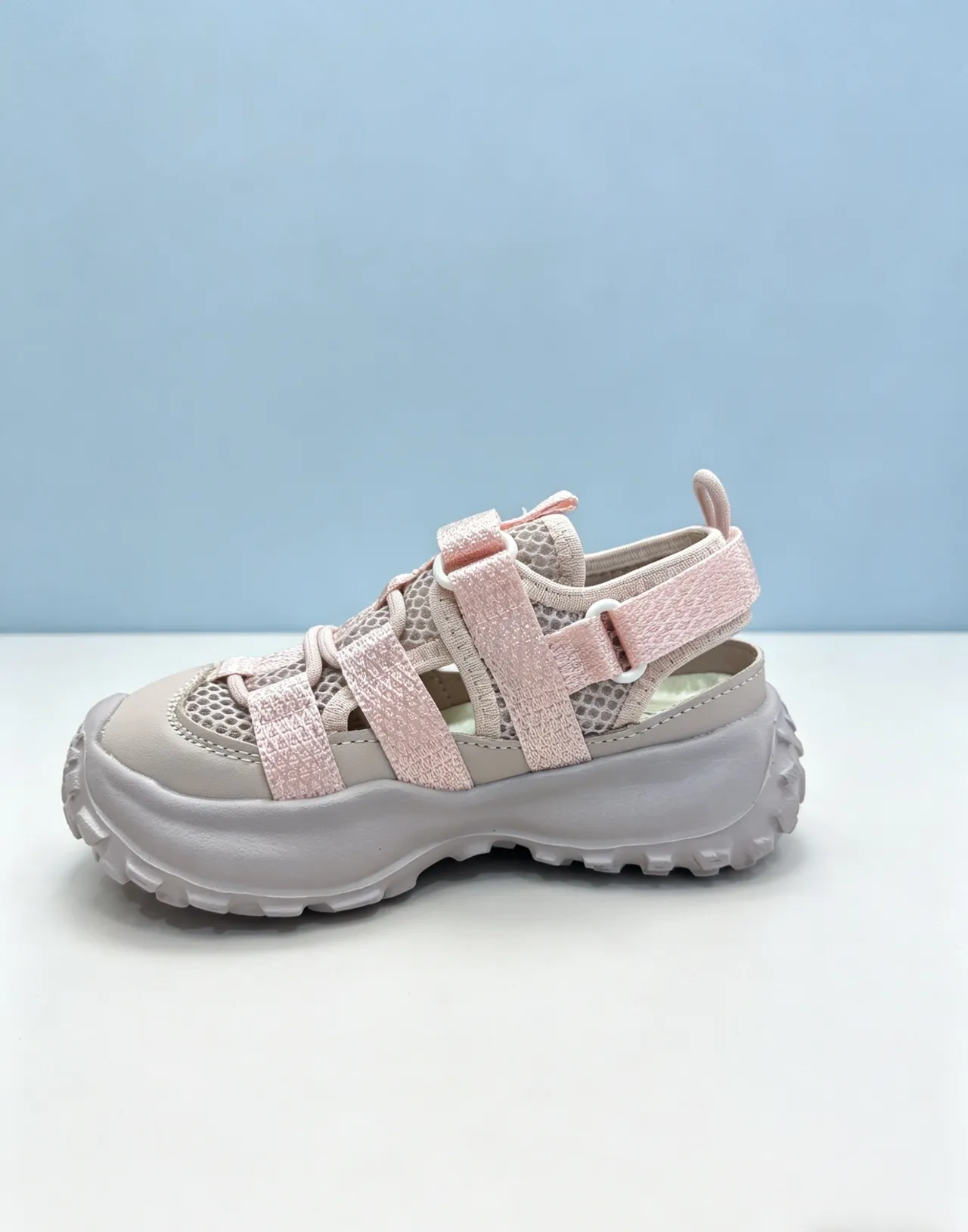 Nike Gray Pink Chunky Platform Sole Multi-Strap Velcro Closure Casual Sandals 4