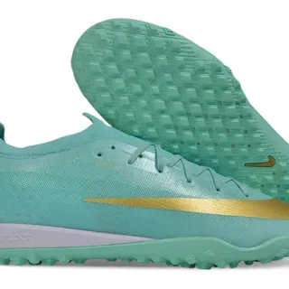 Nike Green Gold Low-Cut Sock-Fit Upper Metallic Swoosh Accent Turf Soccer Shoes