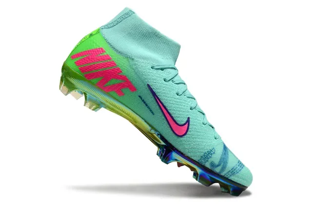 Nike Green Pink Sock-Fit Knit Upper Iridescent Holographic Heel Firm-Ground Soccer Shoes 2
