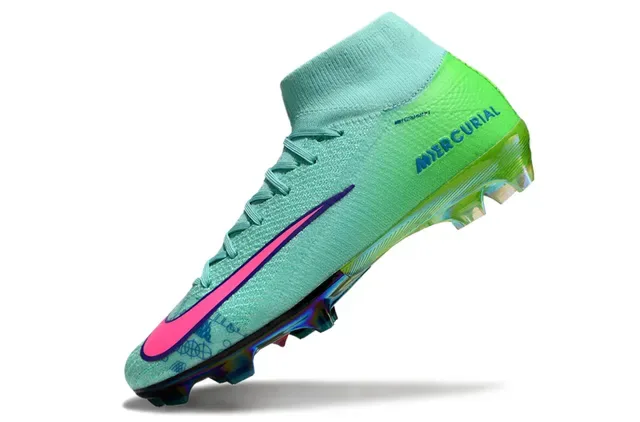 Nike Green Pink Sock-Fit Knit Upper Iridescent Holographic Heel Firm-Ground Soccer Shoes 3
