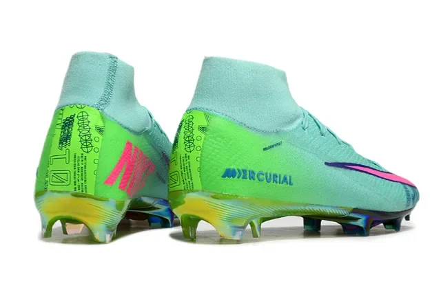 Nike Green Pink Sock-Fit Knit Upper Iridescent Holographic Heel Firm-Ground Soccer Shoes 5