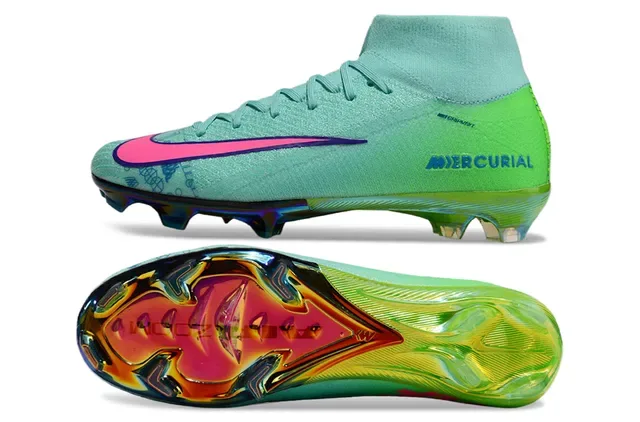 Nike Green Pink Sock-Fit Knit Upper Iridescent Holographic Heel Firm-Ground Soccer Shoes 6