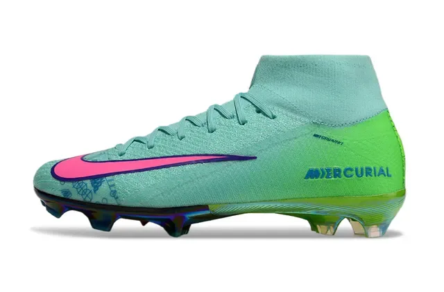 Nike Green Pink Sock-Fit Knit Upper Iridescent Holographic Heel Firm-Ground Soccer Shoes 7