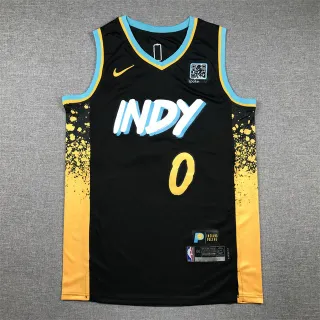 Nike Indiana Pacers City Edition काला सुनहरा नीला जर्सी