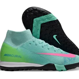 Nike Mercurial Verde Rosa Gradiente Upper Knit High-Top Sock Collar Tênis de Futebol Turf