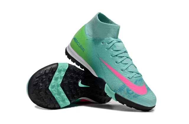 Nike Mercurial Verde Rosa Gradiente Upper Knit High-Top Sock Collar Tênis de Futebol Turf 2