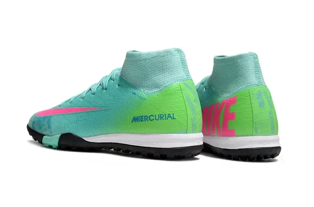 Nike Mercurial Verde Rosa Gradiente Upper Knit High-Top Sock Collar Tênis de Futebol Turf 4