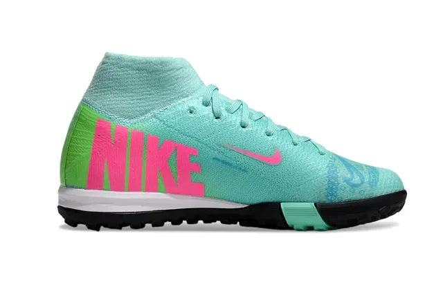 Nike Mercurial Verde Rosa Gradiente Upper Knit High-Top Sock Collar Tênis de Futebol Turf 5