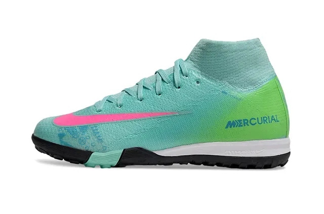 Nike Mercurial Verde Rosa Gradiente Upper Knit High-Top Sock Collar Tênis de Futebol Turf 6