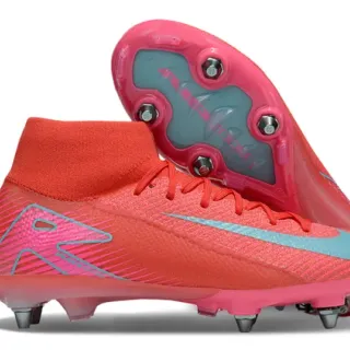 Nike Mercurial High-Cut Coral Pink Cyan Firm-Ground Soccer Shoes