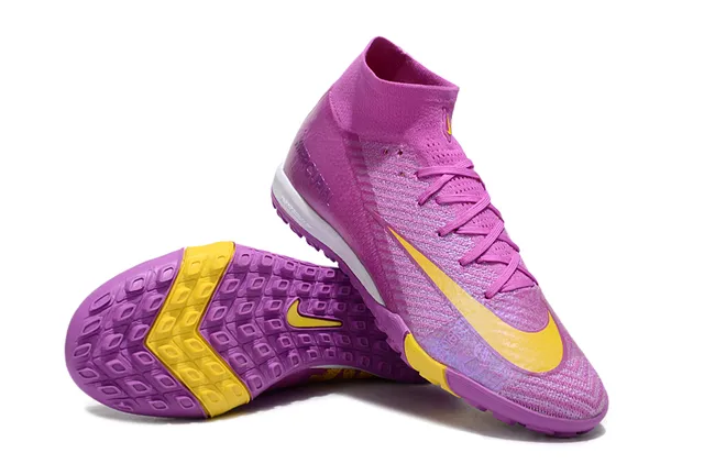Nike Mercurial Purple Yellow High-Top Flyknit Construction Chaussures de football turf avec upper iridescent gradient 3
