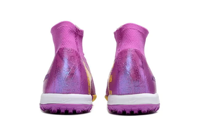 Nike Mercurial Purple Yellow High-Top Flyknit Construction Chaussures de football turf avec upper iridescent gradient 4