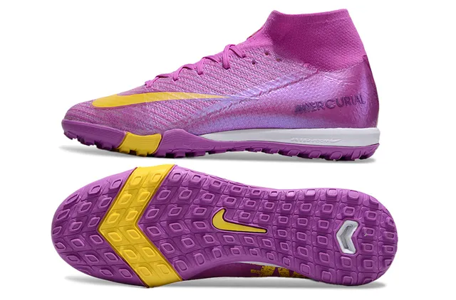 Nike Mercurial Purple Yellow High-Top Flyknit Construction Chaussures de football turf avec upper iridescent gradient 5
