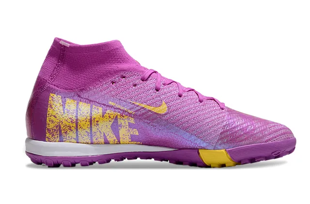 Nike Mercurial Purple Yellow High-Top Flyknit Construction Chaussures de football turf avec upper iridescent gradient 7