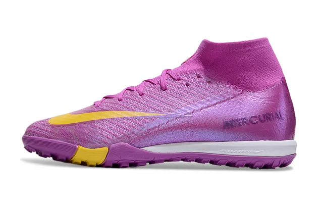 Nike Mercurial Purple Yellow High-Top Flyknit Construction Chaussures de football turf avec upper iridescent gradient 8
