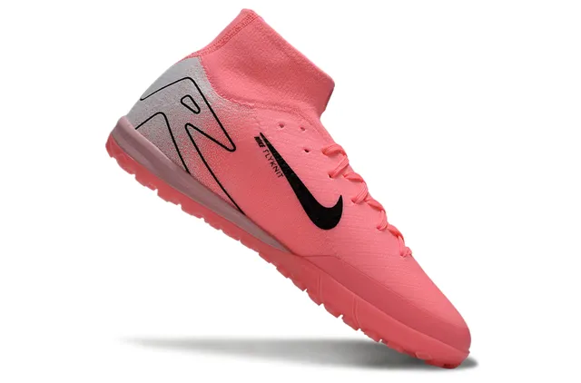 Nike Mercurial Superfly Rosa Plata High-Top Cuello de Punto Texturizado Negro Swoosh Overlay Turf Zapatos de Fútbol 2