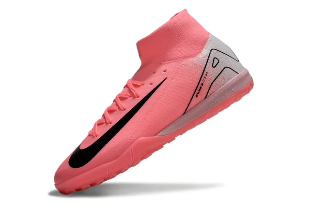Nike Mercurial Superfly Rosa Plata High-Top Cuello de Punto Texturizado Negro Swoosh Overlay Turf Zapatos de Fútbol 3