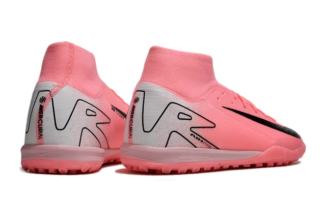 Nike Mercurial Superfly Rosa Plata High-Top Cuello de Punto Texturizado Negro Swoosh Overlay Turf Zapatos de Fútbol 5