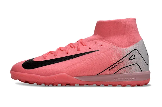 Nike Mercurial Superfly Rosa Plata High-Top Cuello de Punto Texturizado Negro Swoosh Overlay Turf Zapatos de Fútbol 7