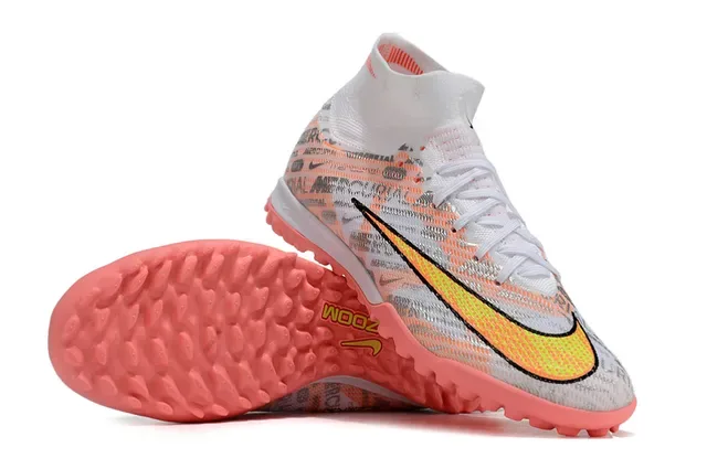 Nike Mercurial Chaussures de football blanc rose hautes à la cheville superpositions de graphiques imprimées pour gazon 2