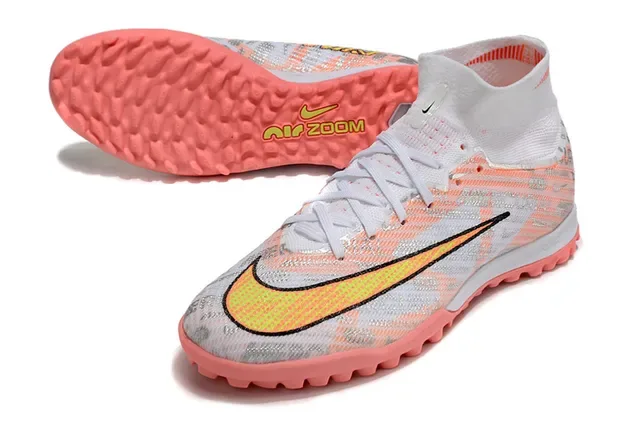 Nike Mercurial Chaussures de football blanc rose hautes à la cheville superpositions de graphiques imprimées pour gazon 3