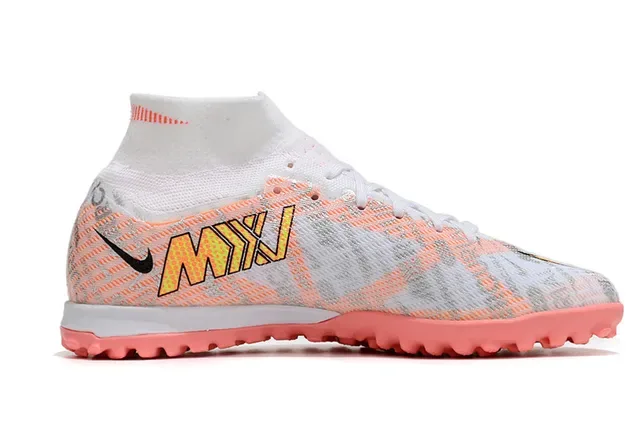 Nike Mercurial Chaussures de football blanc rose hautes à la cheville superpositions de graphiques imprimées pour gazon 5