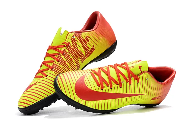 Nike Mercurial X Yellow Red Low-Cut Synthetic Upper Ribbed Textured Forefoot Turf Soccer Shoes 19