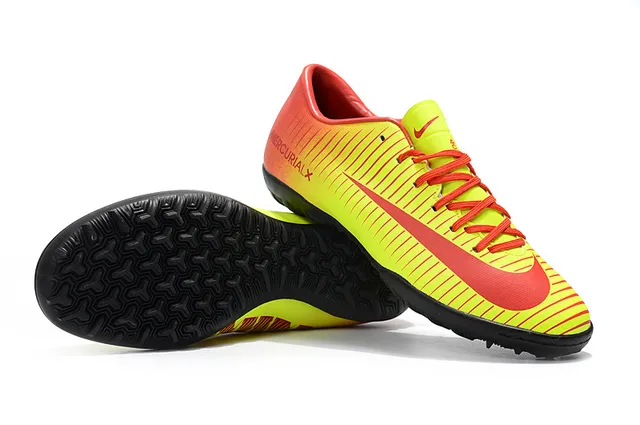 Nike Mercurial X Yellow Red Low-Cut Synthetic Upper Ribbed Textured Forefoot Turf Soccer Shoes 21