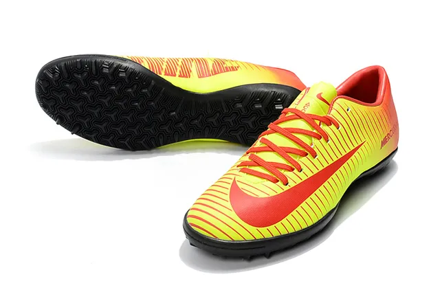Nike Mercurial X Yellow Red Low-Cut Synthetic Upper Ribbed Textured Forefoot Turf Soccer Shoes 22