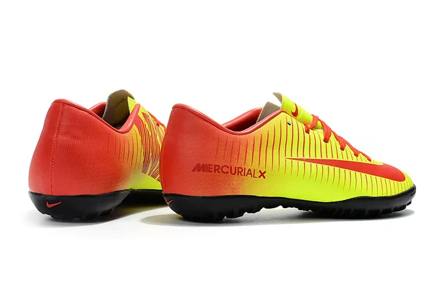 Nike Mercurial X Yellow Red Low-Cut Synthetic Upper Ribbed Textured Forefoot Turf Soccer Shoes 23