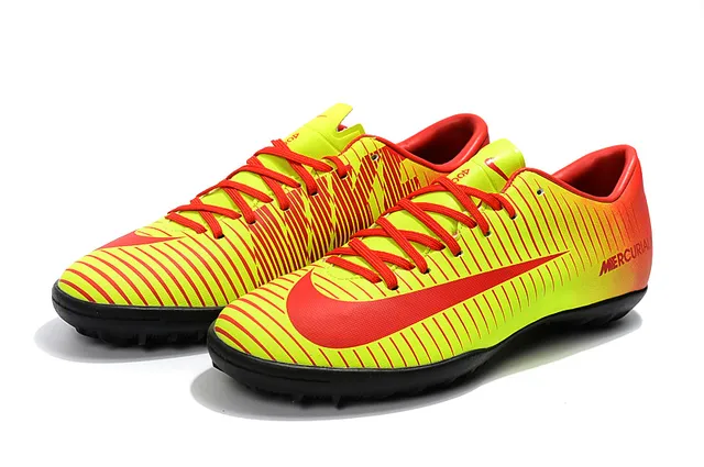 Nike Mercurial X Yellow Red Low-Cut Synthetic Upper Ribbed Textured Forefoot Turf Soccer Shoes 24