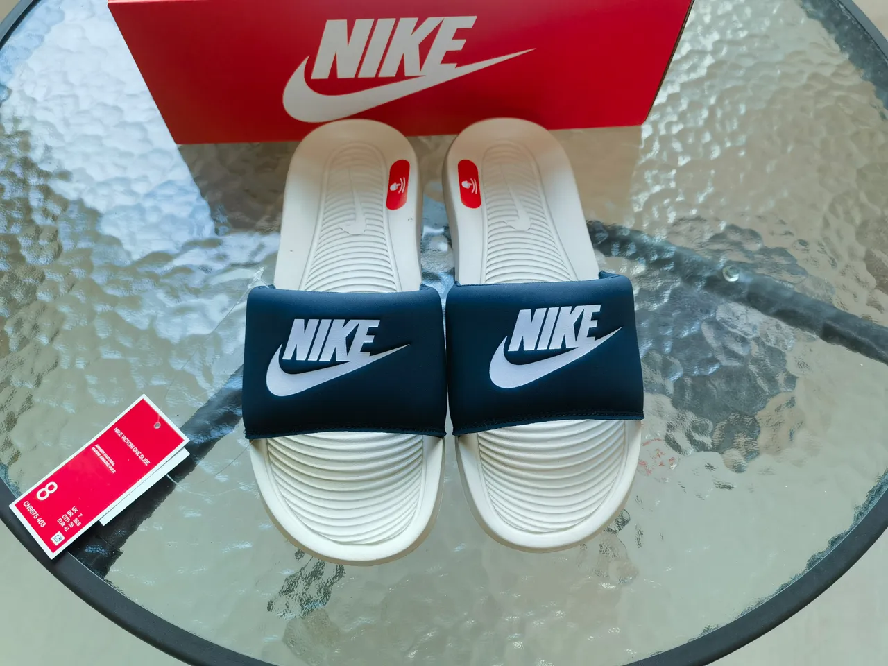耐克 海军蓝白 单带 滑动 模制 EVA Footbed 拖鞋 2
