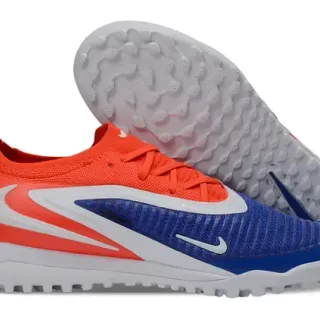Nike Tênis de Futebol Turf Laranja Azul Upper Knit Overlays Sintéticos