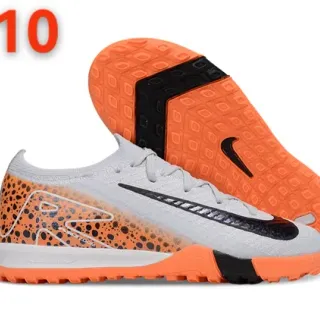 Nike Orange Gray Knit Upper Asymmetrical Lacing Turf Soccer Shoes