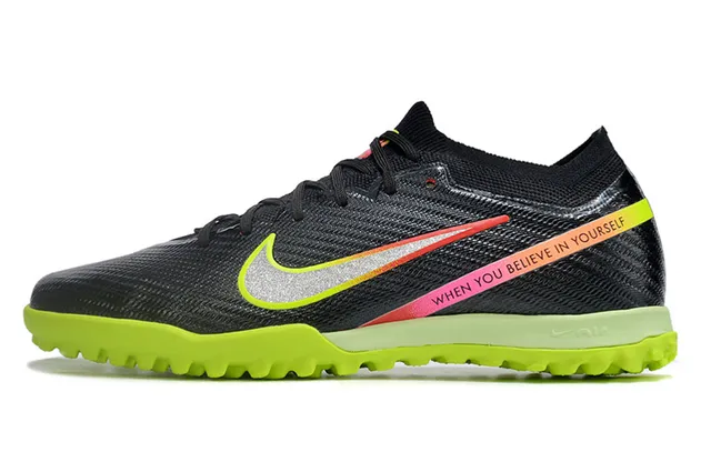 Nike Phantom GT Black Green Low-Cut Knit Upper Conical Studs Turf Soccer Shoes 6