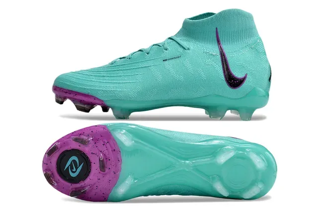 Nike Phantom GT নীল বেগুনি হাই-কাট সক-ফিট উপর ফ্লাইক্নিট নির্মাণ দৃঢ় মাটি ফুটবল জুতা 5