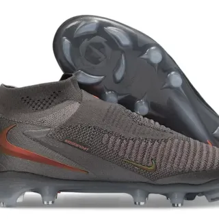 Nike Phantom GT Cinza Vermelho Upper de Malha Ajuste de Meia Estudilhas Moldadas Solo Firme Sapatos de Futebol
