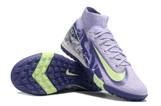 Nike Phantom GT roxo verde sapatos de futebol de cano alto colar de meia Swoosh lateral para grama 2