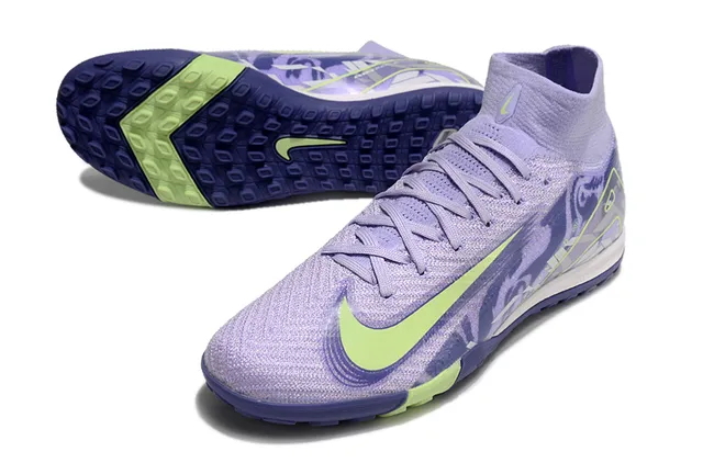 Nike Phantom GT roxo verde sapatos de futebol de cano alto colar de meia Swoosh lateral para grama 3