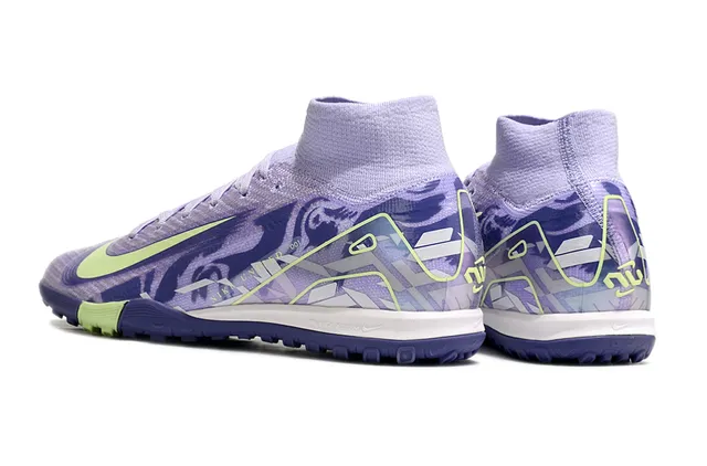 Nike Phantom GT roxo verde sapatos de futebol de cano alto colar de meia Swoosh lateral para grama 4