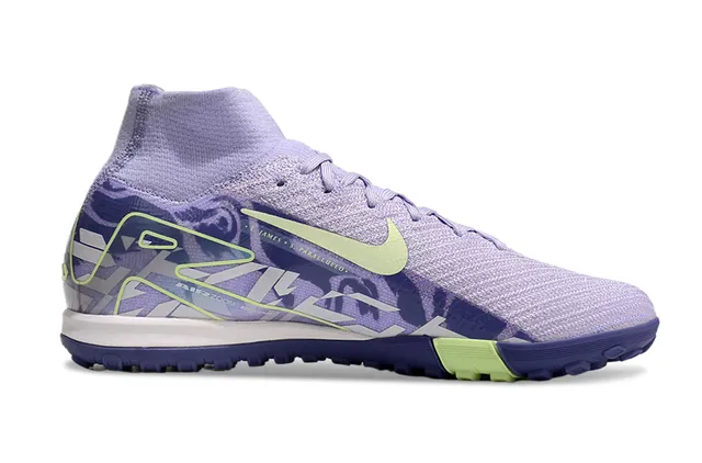 Nike Phantom GT roxo verde sapatos de futebol de cano alto colar de meia Swoosh lateral para grama 5