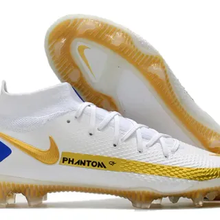 Nike Phantom GT White Blue Gold Firm-Ground Soccer Shoes
