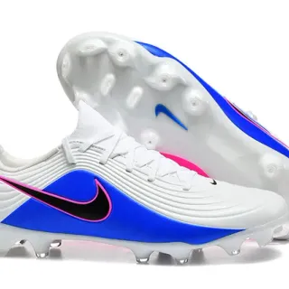 Nike Phantom GT White Blue Ribbed Synthetic Upper Asymmetrical Lacing Firm-Ground Soccer Shoes