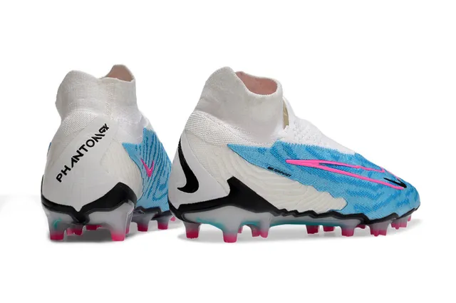 Nike Phantom GT श्वेत नीला सॉक-फिट निट कॉलर असिमेट्रिक लेसिंगलेस अपर फर्म-ग्राउंड सोकर शूज 7
