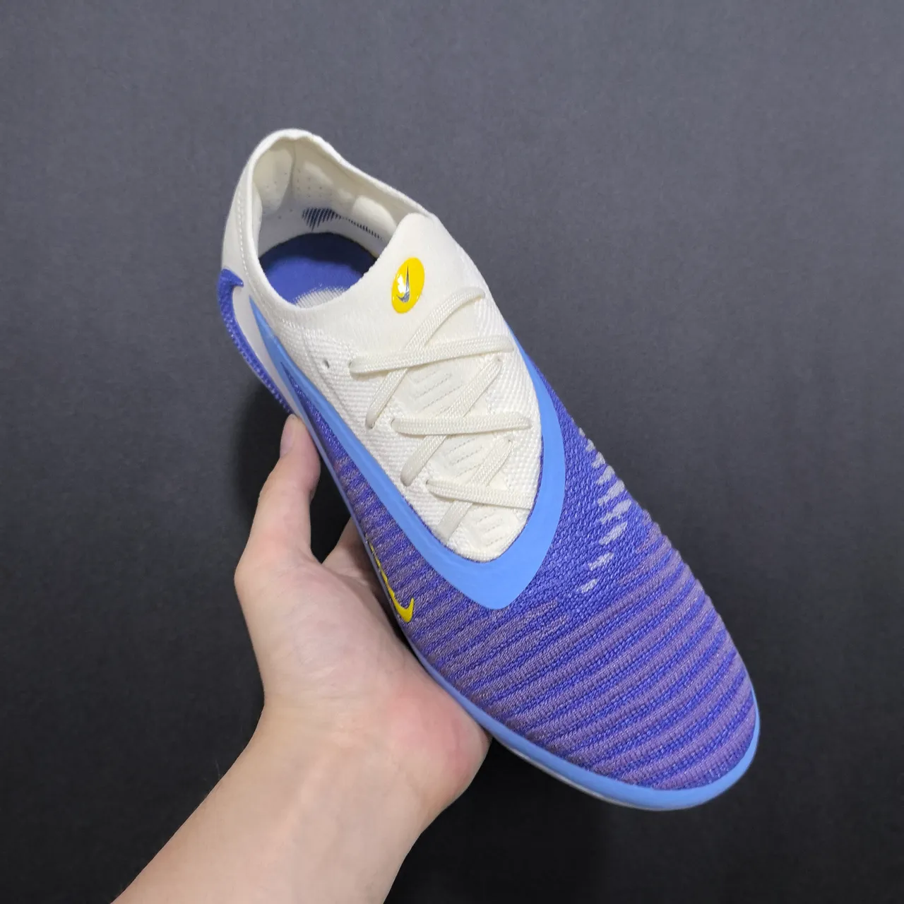 Nike Phantom GT Branco Roxo Parte superior de knit Assimétrico Cordões Solo Firme Sapatos de Futebol 6